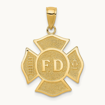 Fire Department FD Badge Pendant, 14K