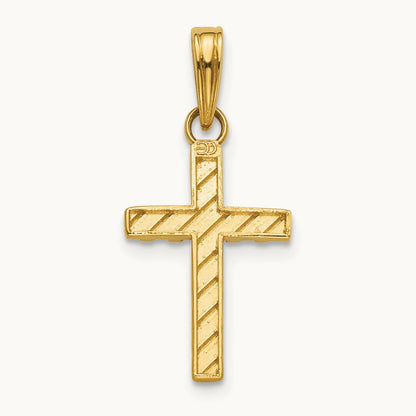 Beaded and Polished Cross Charm — 14K Yellow Gold