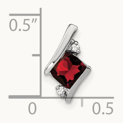 Cushion Garnet and Diamond Chain Slide, 14K White Gold