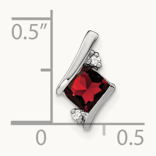 Cushion Garnet and Diamond Chain Slide, 14K White Gold