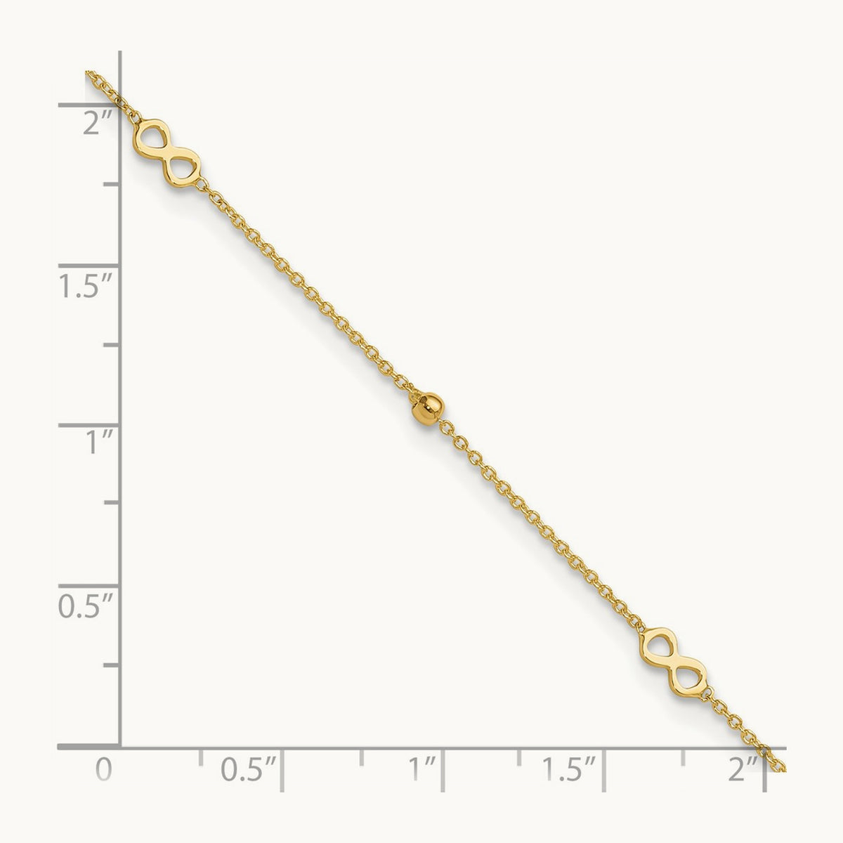 Polished Infinity 9in Plus 1in ext Anklet, 14K