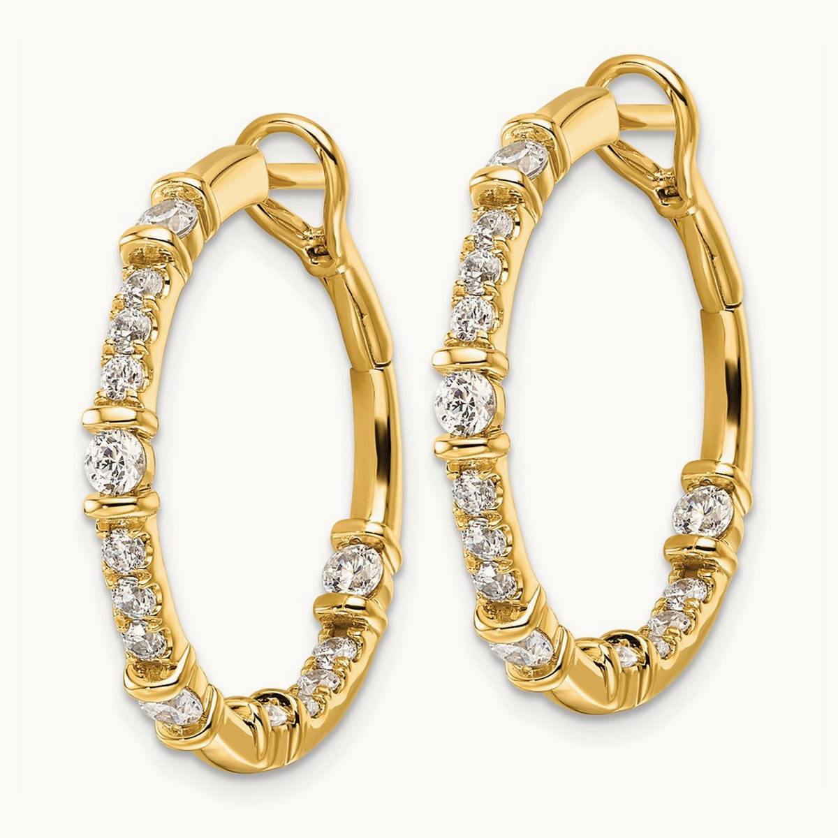 In and Out Hoop Earrings, 0.75-1.50 ct tw Lab-Grown Diamond — 1 1/2 ct, 14K Yellow Gold