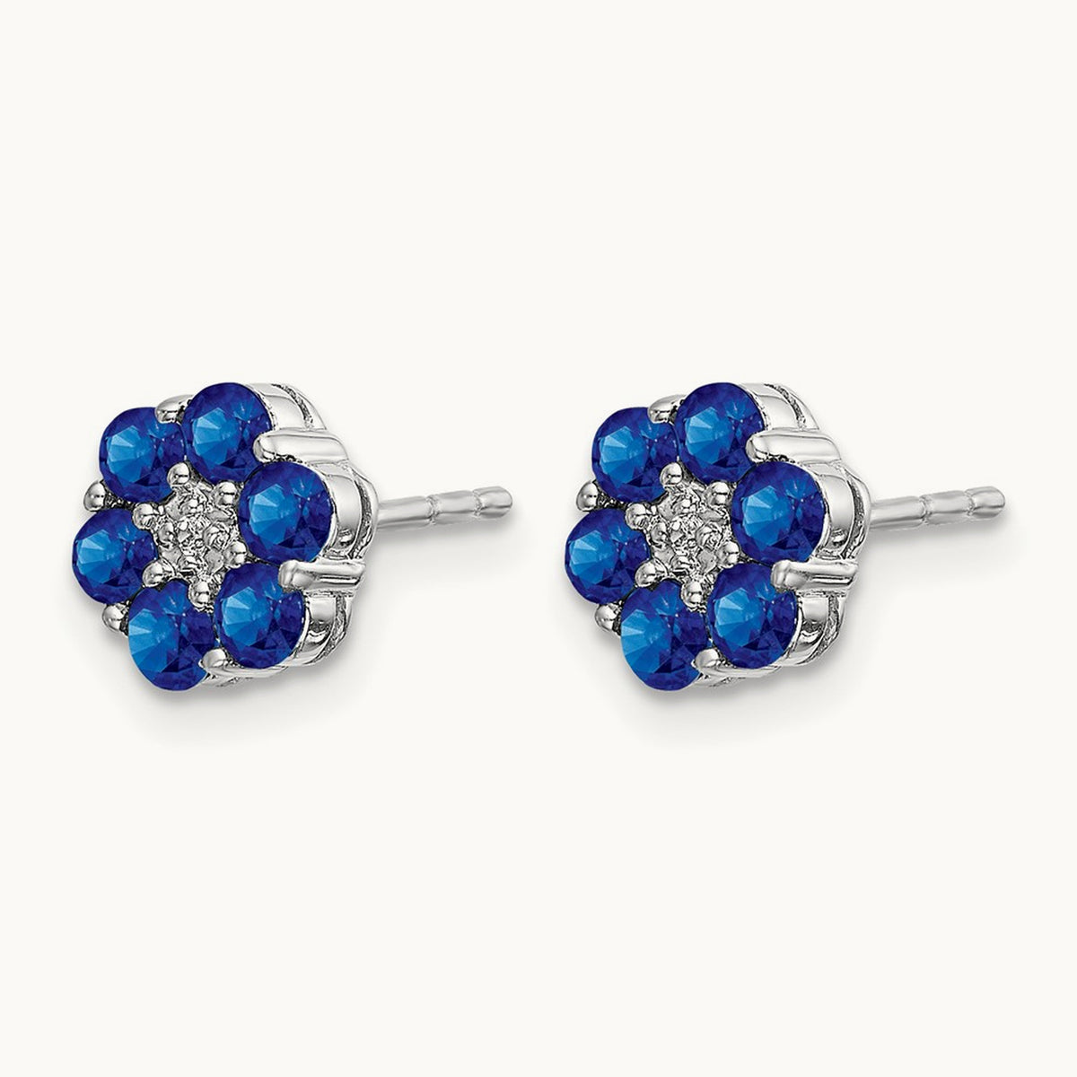 Polished Sapphire and Diamond Post Earrings, 14K White Gold