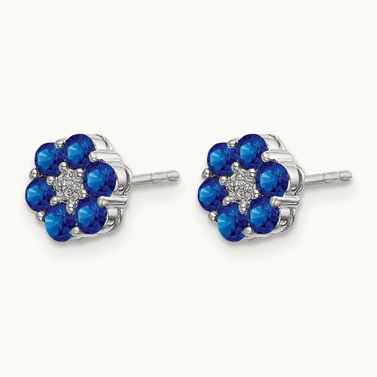 Polished Sapphire and Diamond Post Earrings, 14K White Gold