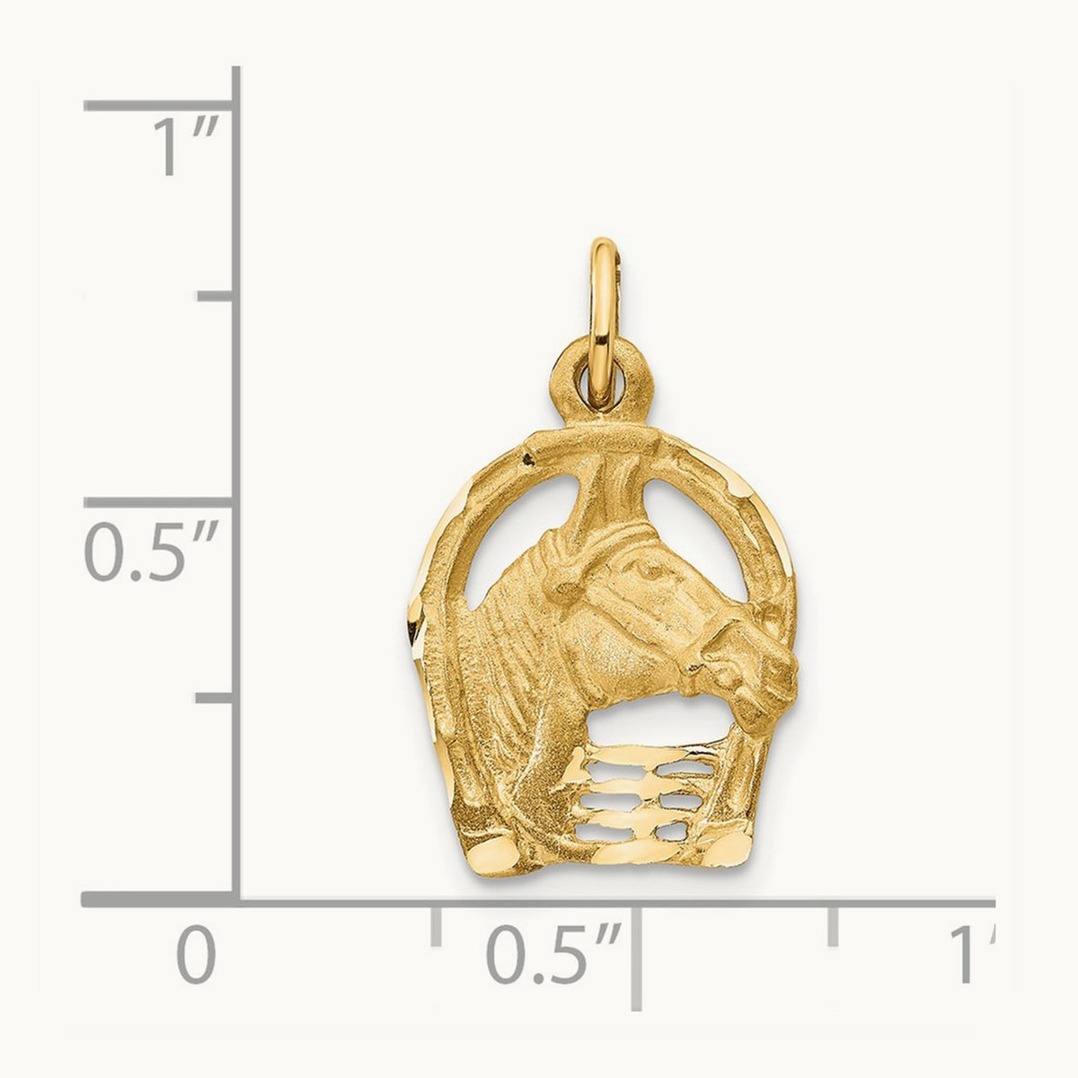 Diamond-cut Horse Head in Horseshoe Charm — 14K Yellow Gold