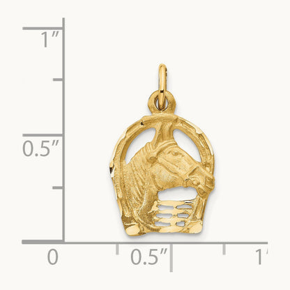 Diamond-cut Horse Head in Horseshoe Charm — 14K Yellow Gold