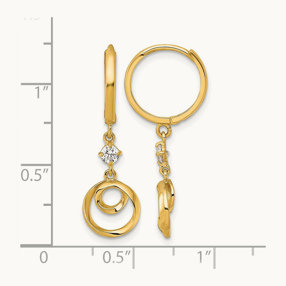 Twisted Dangling Circle Hinged Round Hoop Earrings, 14K