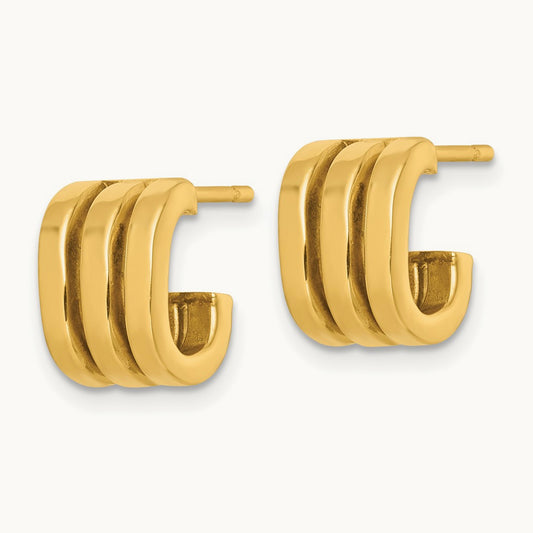 Polished 3 Oval Rings J-Hoop Earrings, 14K