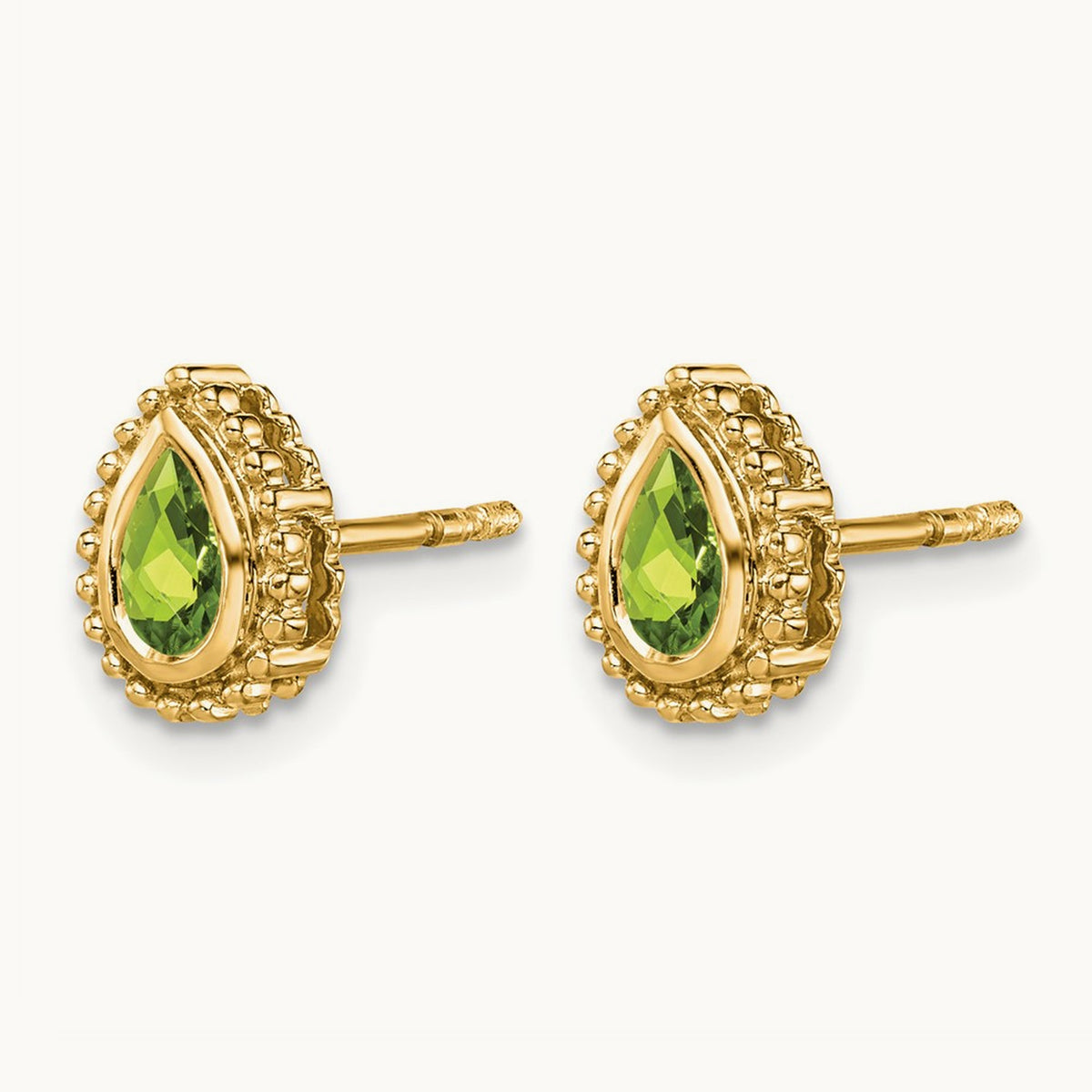 Pear Peridot Post Earrings — 14K Yellow Gold