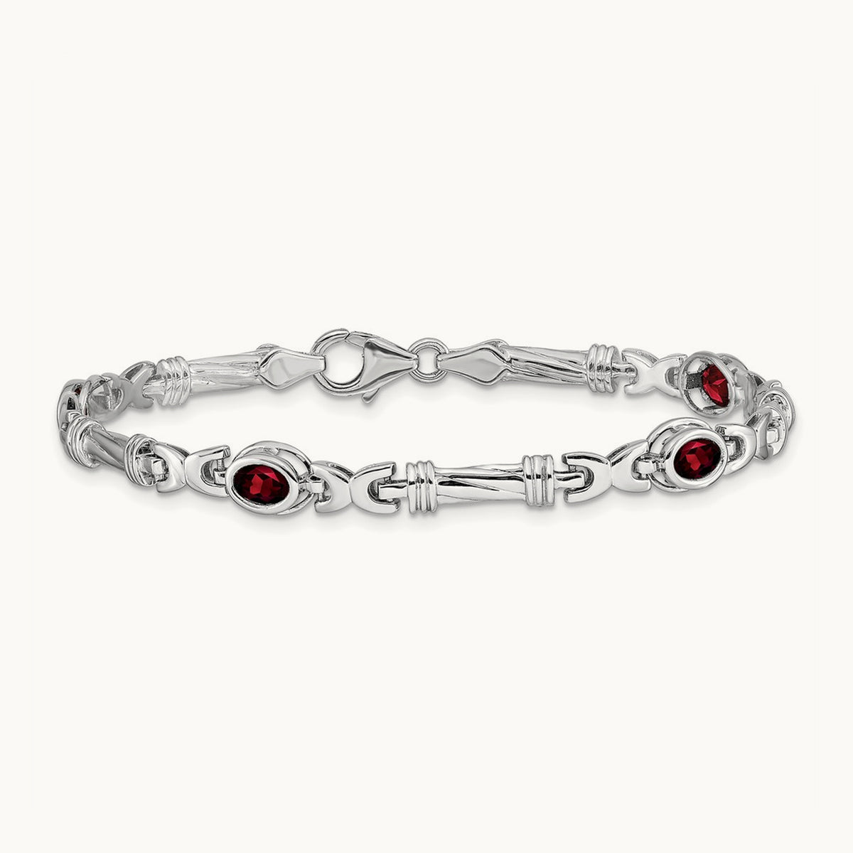 Garnet Bracelet, 14K White Gold