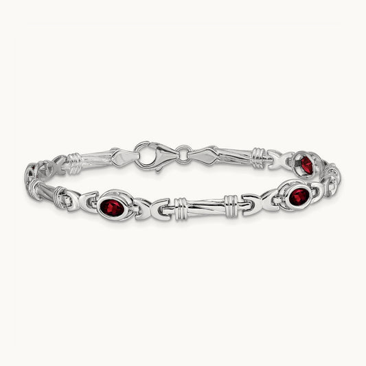 Garnet Bracelet, 14K White Gold