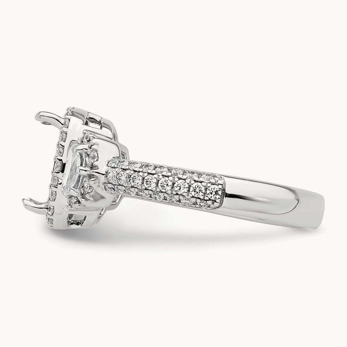 Oval Center Semi-Mount Halo Engagement Ring, 0.75 ct tw Lab-Grown Diamond — 14K White Gold
