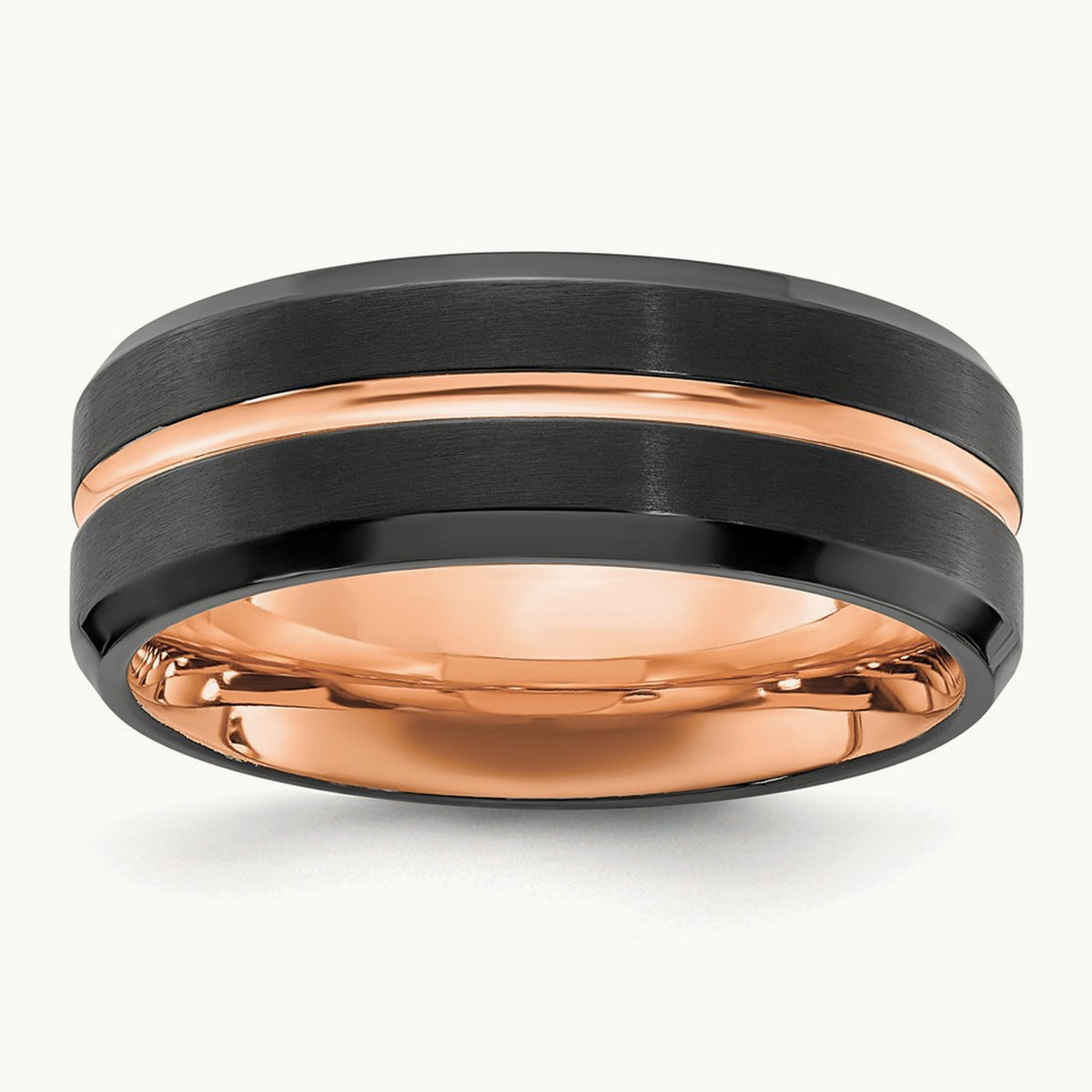 Brushed & Polished Black/Rose IP-plated Band, 8mm, Stainless Steel