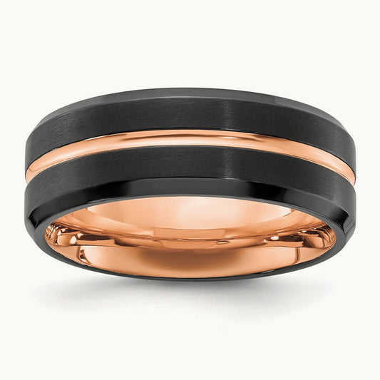 Brushed & Polished Black/Rose IP-plated Band, 8mm, Stainless Steel