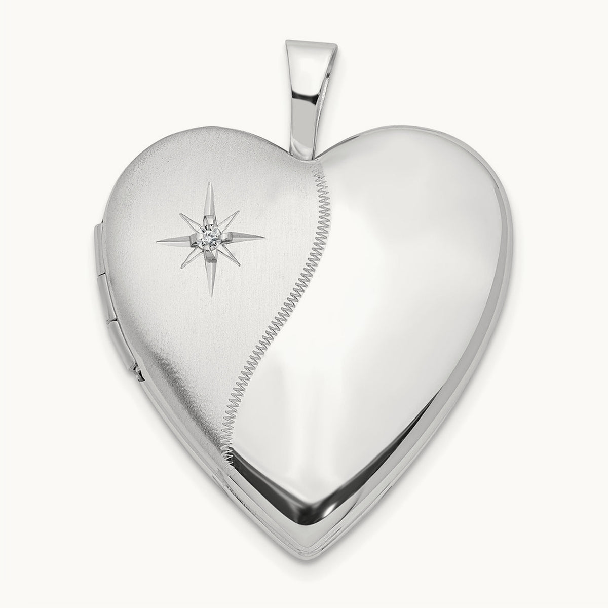 Diamond Polished and Satin Heart Locket — 14K White Gold