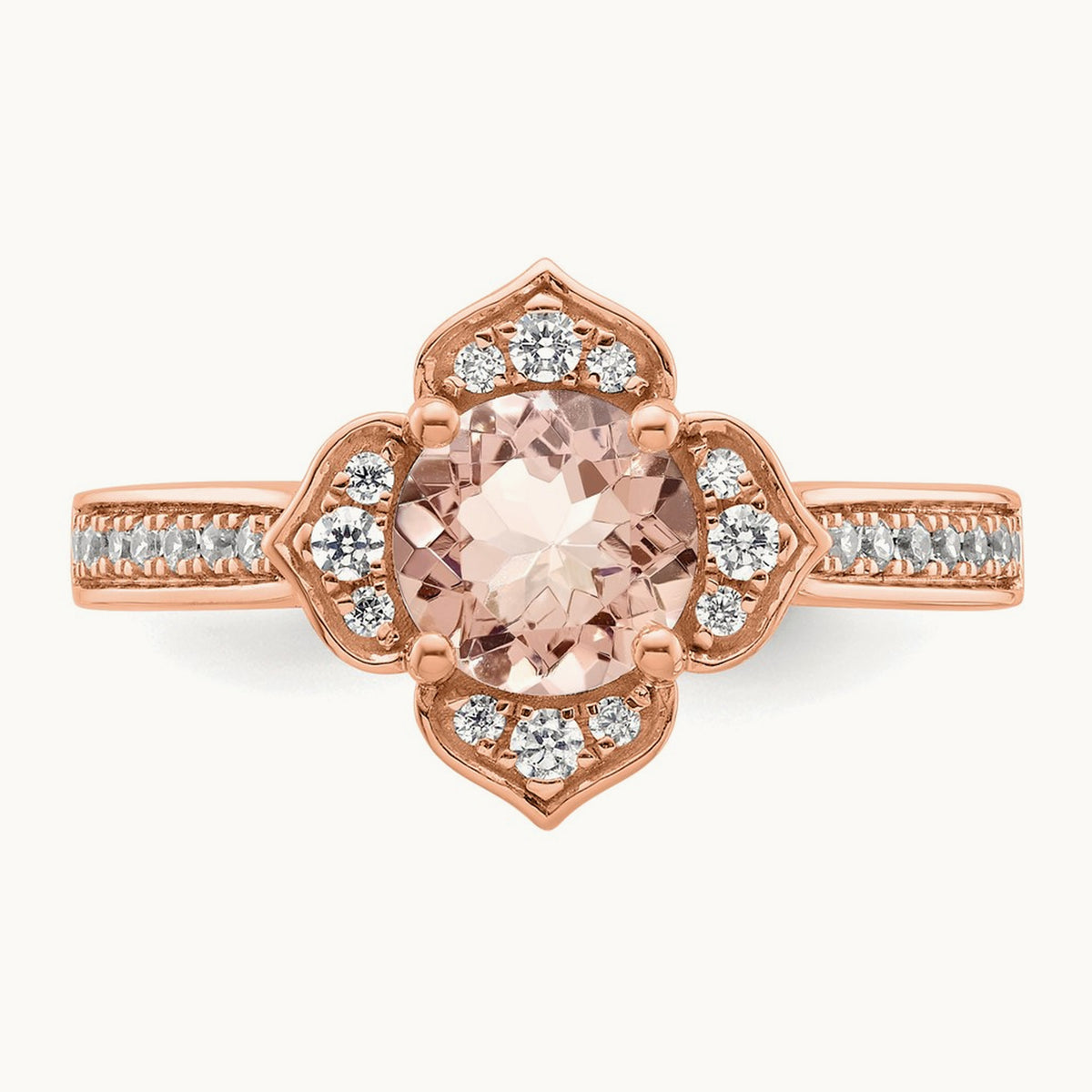 Complete Diamond/Morganite Round Engagement Ring, 14K Rose Gold