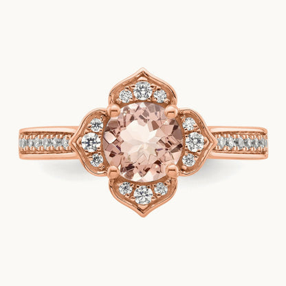 Complete Diamond/Morganite Round Engagement Ring, 14K Rose Gold