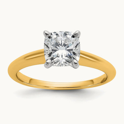14ktt 1 1/2ct Cert Lab Grown Diamond VS+ F+ Cushion Comp Solitaire Eng Ring
