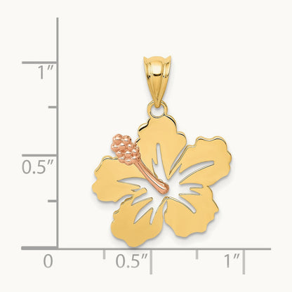 Hibiscus Flower Pendant, 14K Yellow with Rose Gold