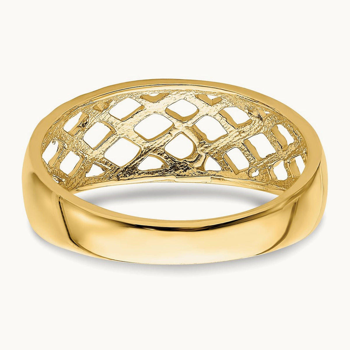 Solid D/C Woven Pattern Dome Ring, 14K