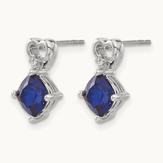 Created Sapphire and Diamond Heart Earrings, 14K White Gold