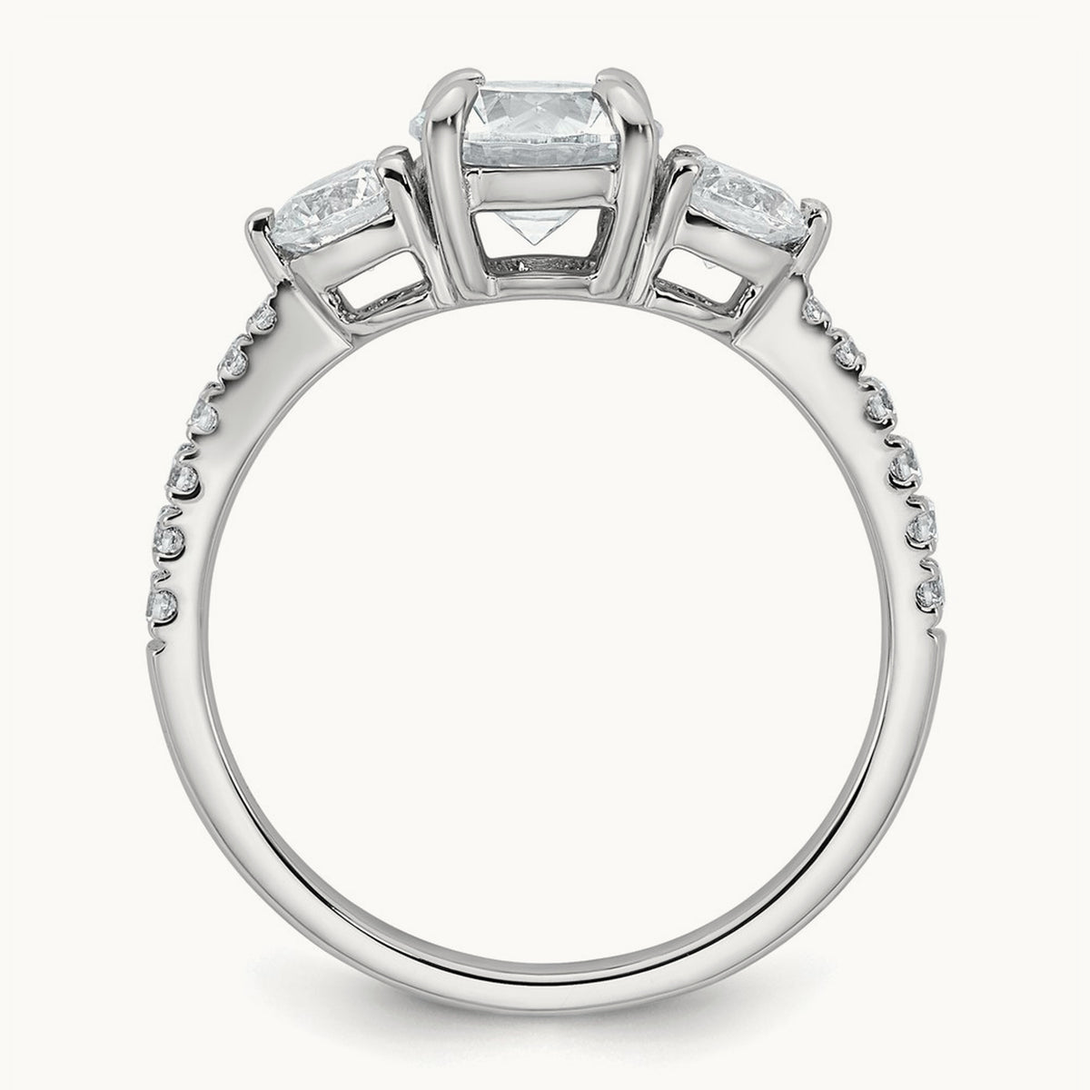 Round 3 Stone Engagement Ring, 1.50-3.00 ct tw Lab-Grown Diamond — 1 5/8 ct, 14K White Gold