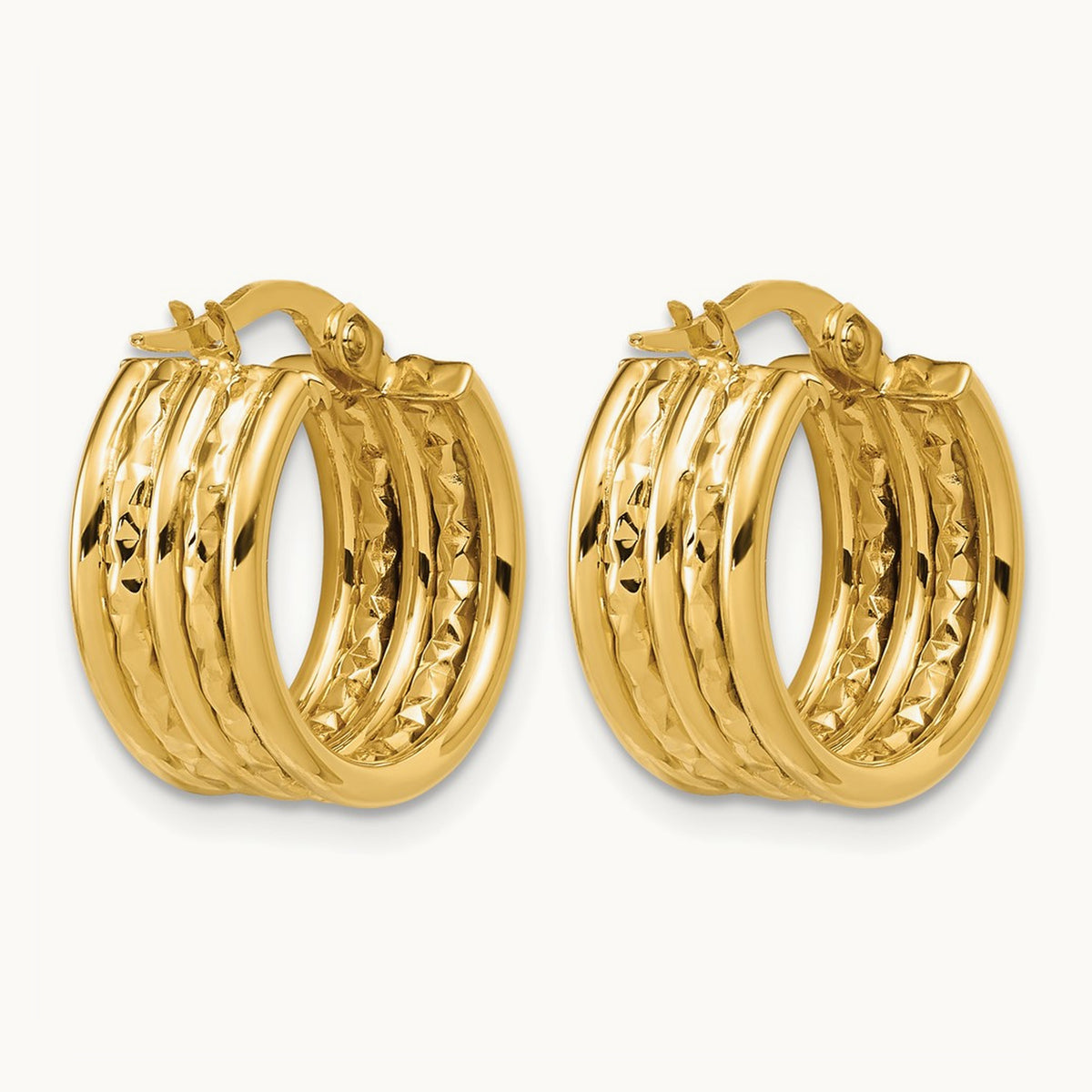 Polished and Diamond-cut Hoop Earrings, 14K — Leslie's