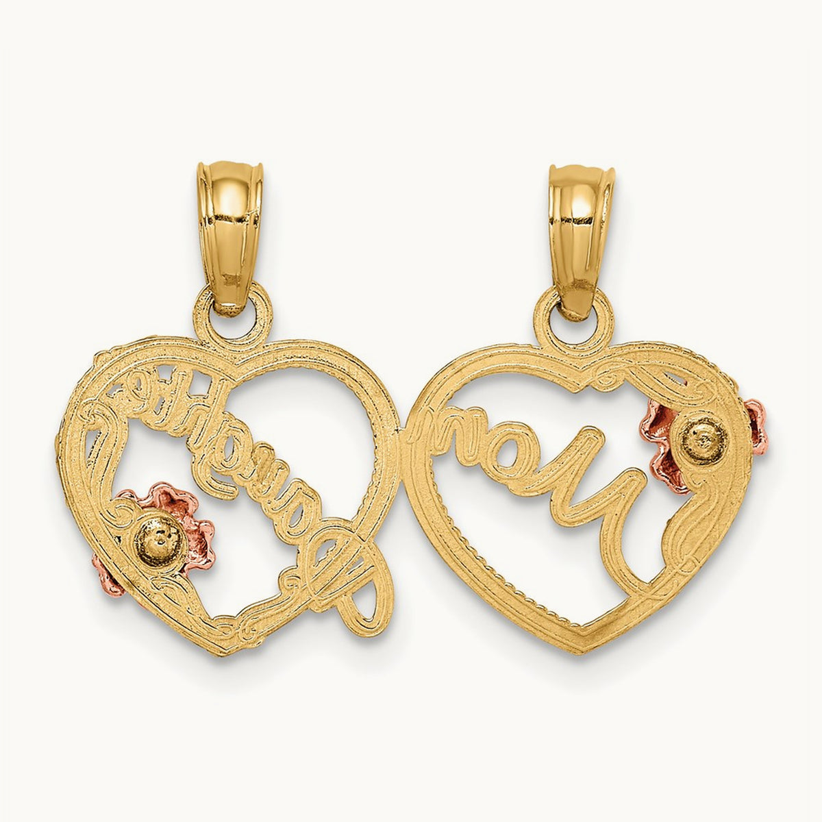 MOM - DAUGHTER Break-apart Hearts Pendant, 14K Two-tone