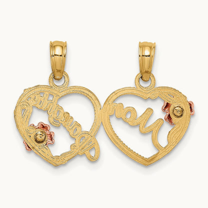MOM - DAUGHTER Break-apart Hearts Pendant, 14K Two-tone