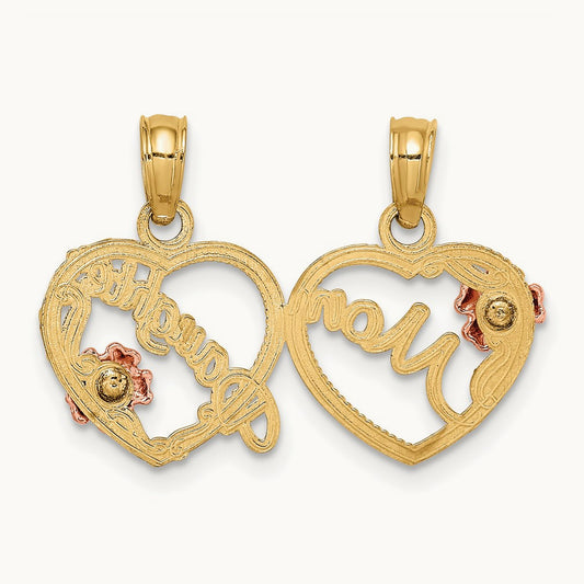MOM - DAUGHTER Break-apart Hearts Pendant, 14K Two-tone
