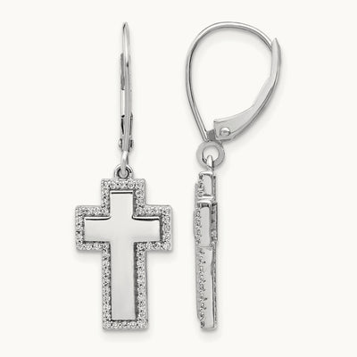 Diamond Fancy Cross Leverback Earrings, 14K White Gold