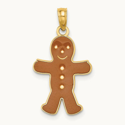 3-D Enameled Gingerbread Man Charm, 14K