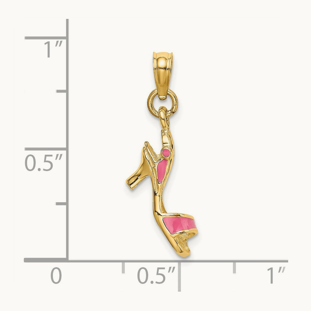3-D Pink Enamel Open Toe High Heel Charm, 14K