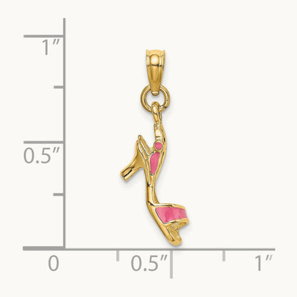 3-D Pink Enamel Open Toe High Heel Charm, 14K