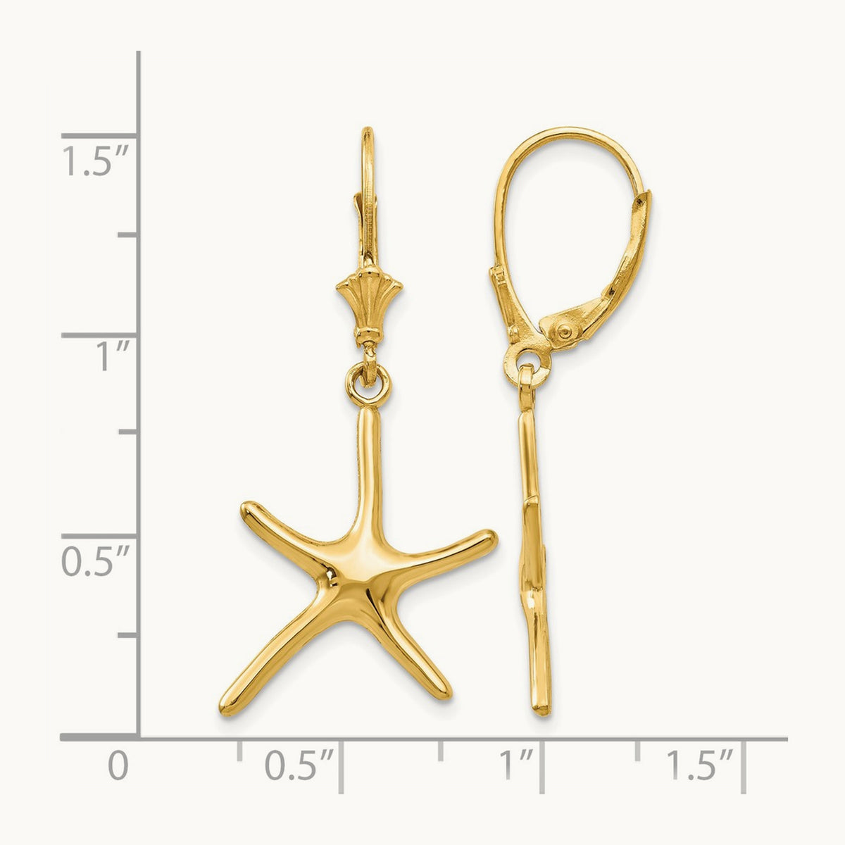 Dancing Starfish Leverback Earrings — 14K Yellow Gold