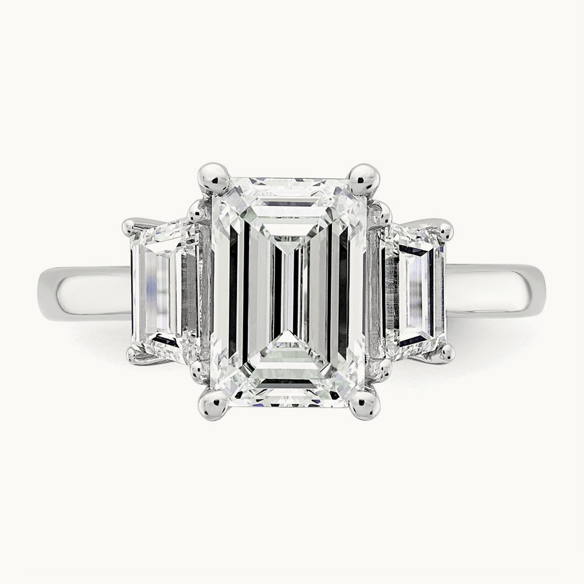 Emerald & Trapezoid Engagement Ring, 1.25-4.00 ct tw Lab-Grown Diamond — 3 1/3 ct, 14K White Gold