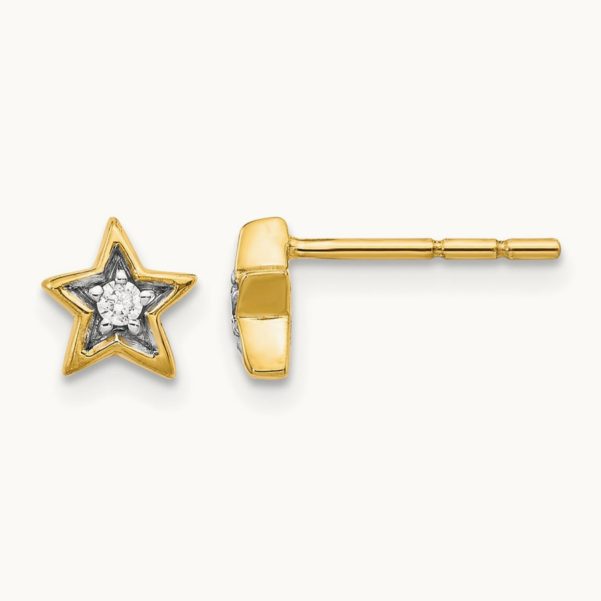 Diamond Star Post Earrings — 14K Yellow Gold, 6mm
