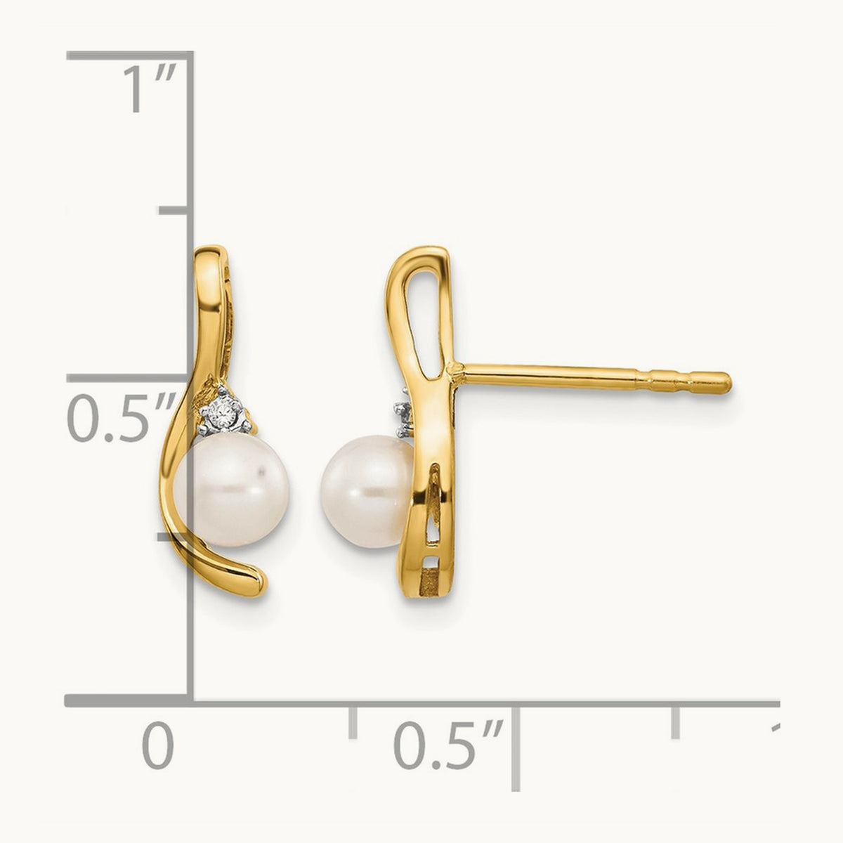 Freshwater Cultured Pearl and Diamond Post Earrings — 14K Yellow Gold, 14mm