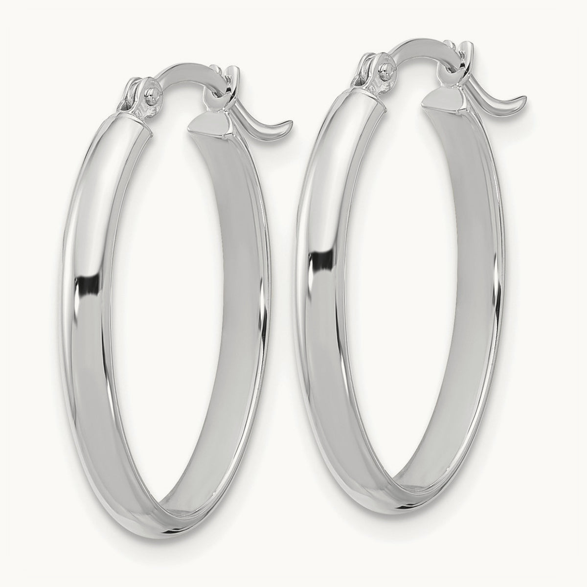 Oval Hoop Earrings — 14K White Gold, 14mm