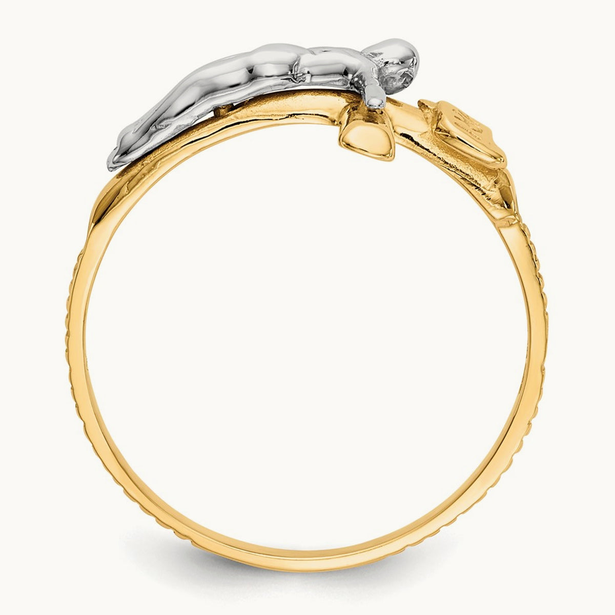 Polished INRI Crucifix Ring — 14K Two-Tone Gold, 6.75
