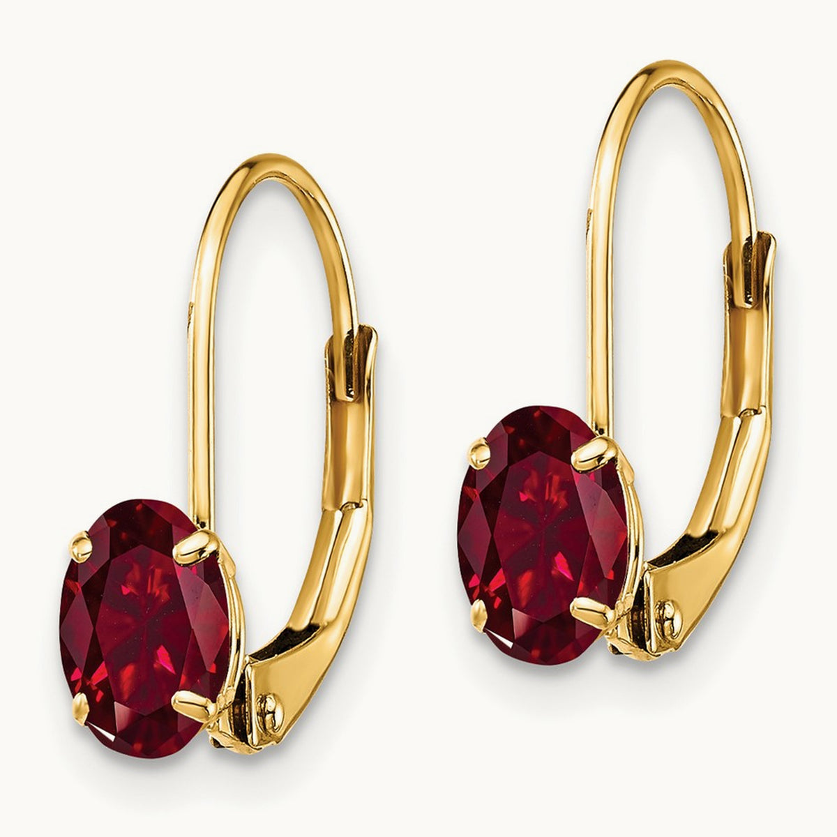 6x4mm Oval Created Ruby Leverback Earrings, 14K