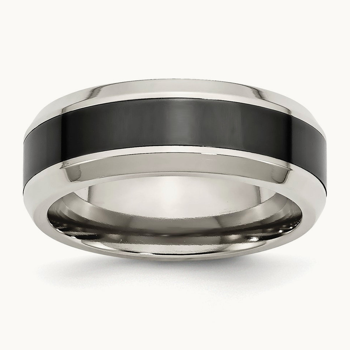 Base w/Polished Black Ceramic Center Beveled Band, Stainless Steel