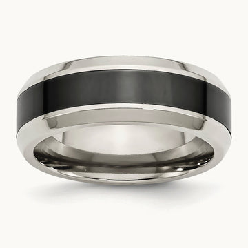 Base w/Polished Black Ceramic Center Beveled Band, Stainless Steel