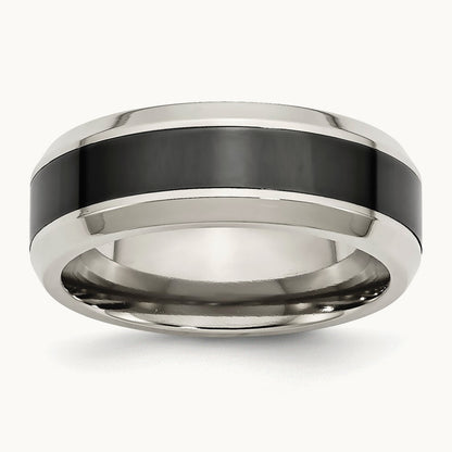 Base w/Polished Black Ceramic Center Beveled Band, Stainless Steel