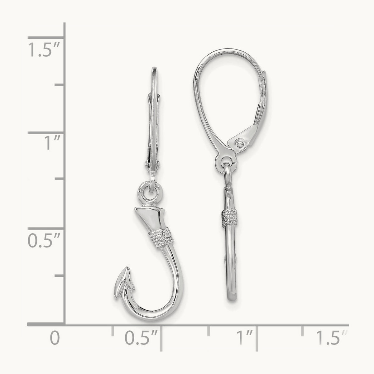 3-D Fish Hook Leverback Earrings — 14K White Gold
