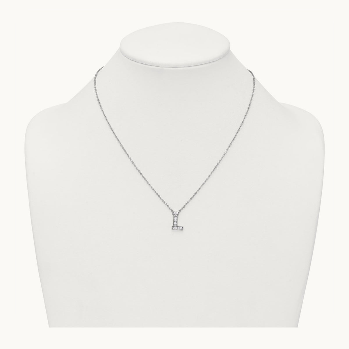 Initial Necklace — 14K White Gold, L, 1/4 ct