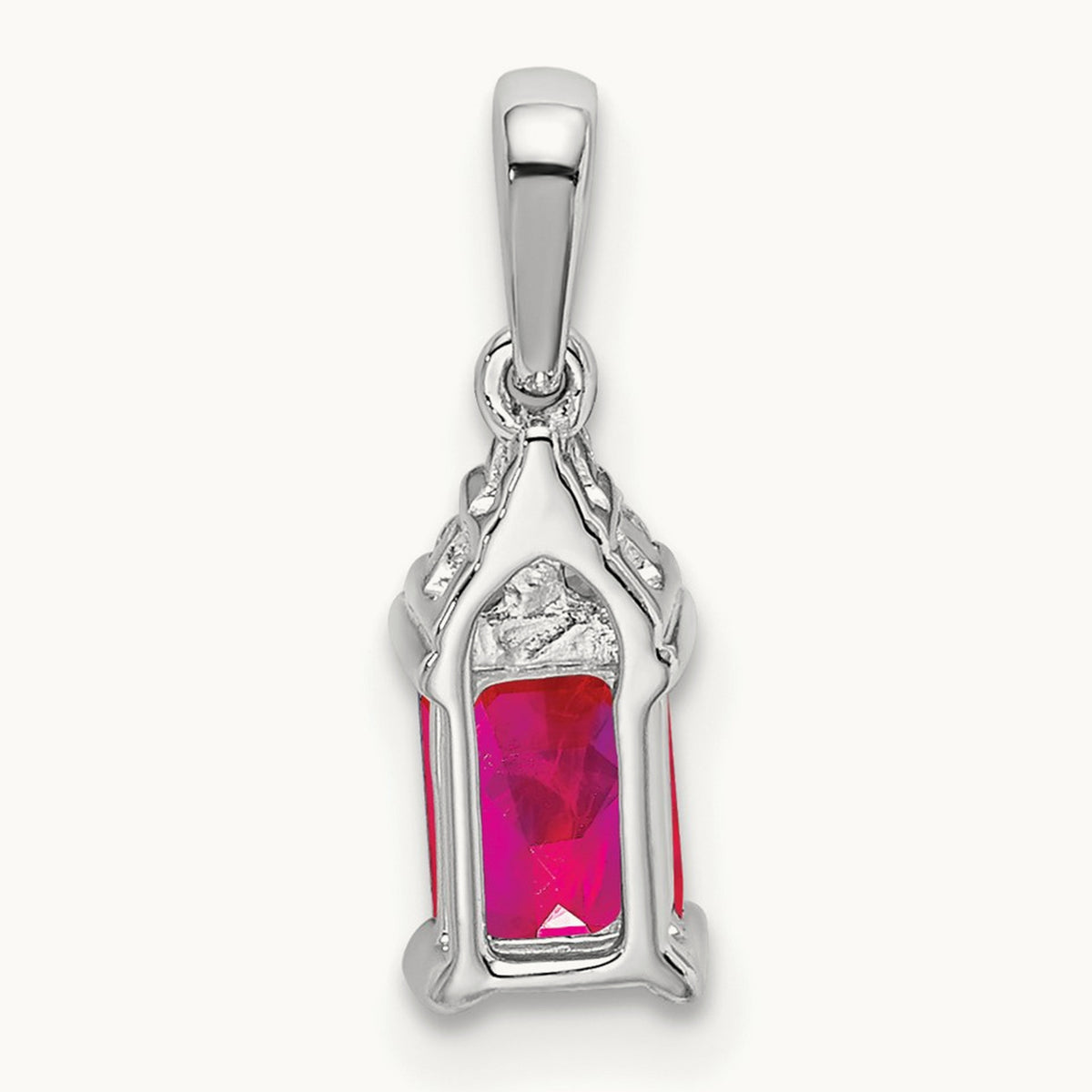 Emerald-shape Ruby and Diamond Pendant — 14K White Gold, 16.9mm