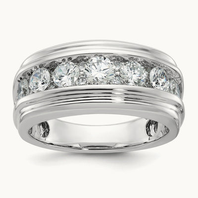 IBGoodman Men's Polished & Grooved 2ct. AA Quality Diamond Ring, 14K White Gold