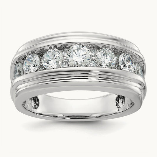 IBGoodman Men's Polished & Grooved 2ct. AA Quality Diamond Ring, 14K White Gold