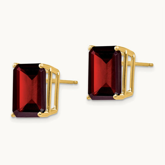 Emerald Cut Garnet Stud Earrings, 14K